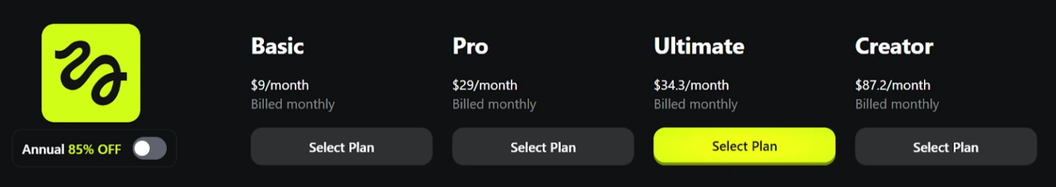 Higgsfield Pricing- Monthly